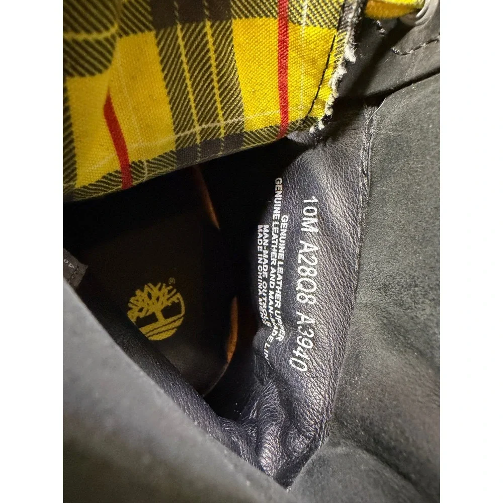 Timberland 6 Inch Premium Black Nubuck Yellow Plaid Boots Mens 10 M A28Q8